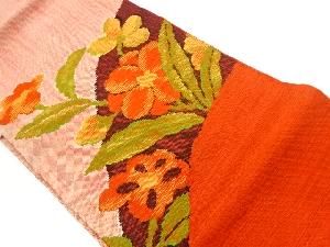 手織り紬花模様織出し名古屋帯